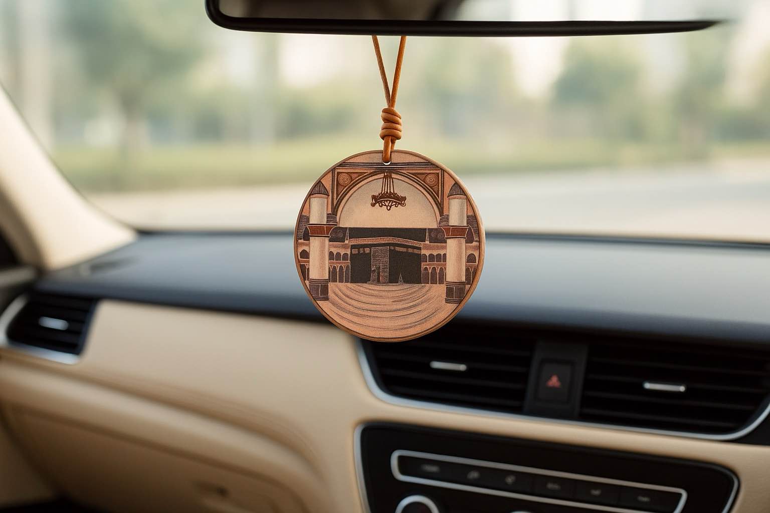 Islamic Leather Car Hanging Ornaments – Elegant Arabic Calligraphy & Mosque Designs for Muslim Drivers