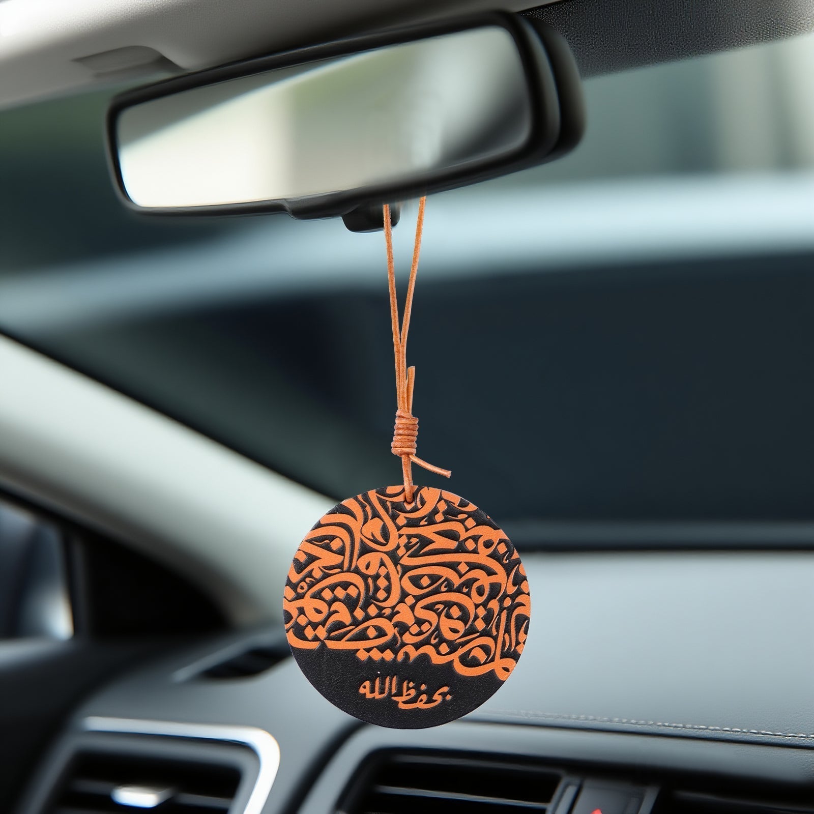 Islamic Leather Car Hanging Ornaments – Elegant Arabic Calligraphy & Mosque Designs for Muslim Drivers