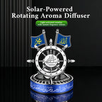Solar-Powered Islamic Car Ornament – Rotating Ship Wheel with Allah & Muhammad Name Flags, Quran Verse from Surah At-Talaq, and Aromatherapy Wood Diffuser