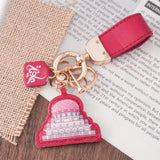 Pink Mosque Leather Keychain – Islamic Gift with Arabic "Health" Charm