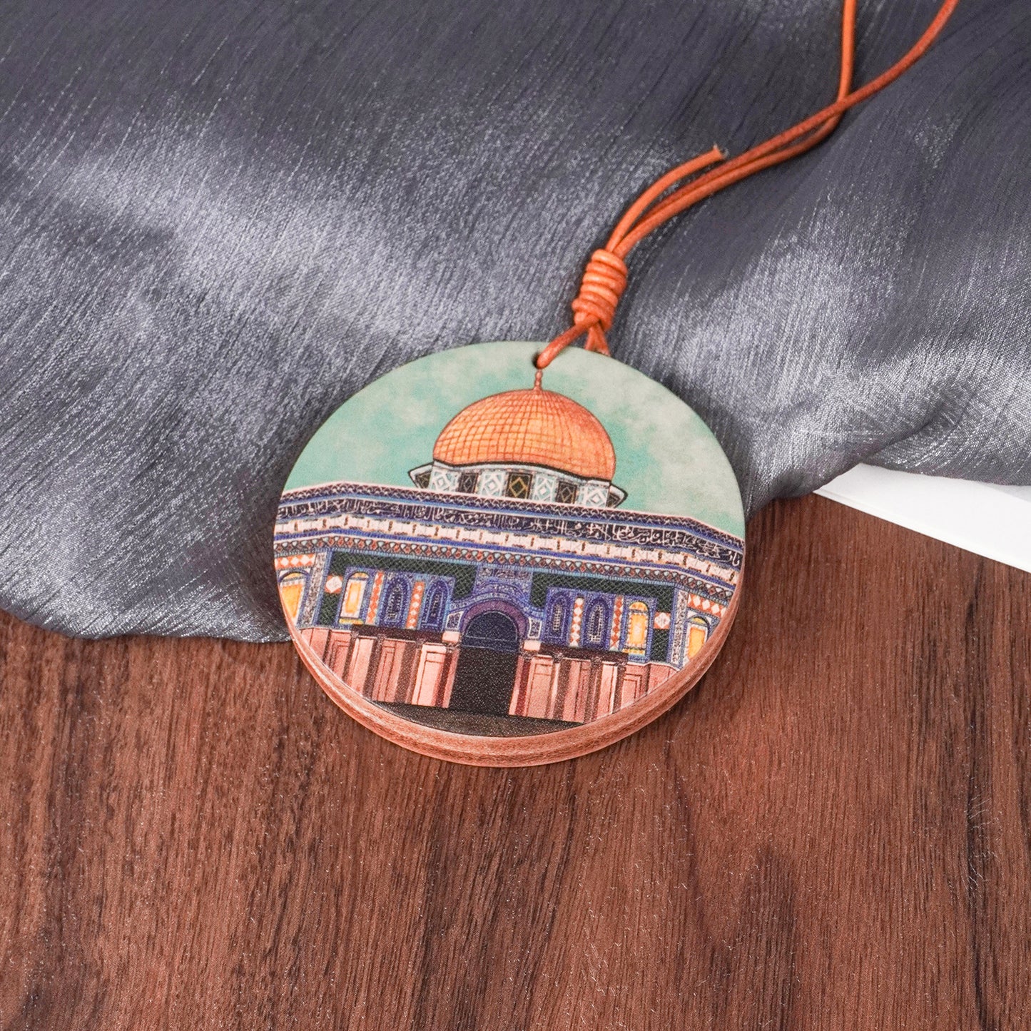 Islamic Car Hanging – Genuine Leather with Dome of the Rock & Kaaba Art