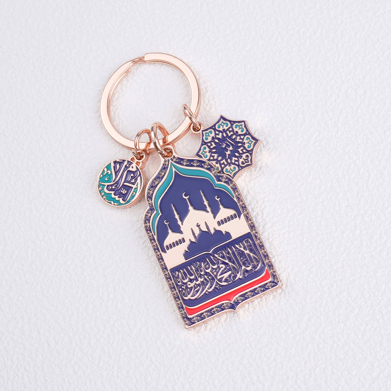 Islamic Keychain with Shahada & MashaAllah – Zinc Alloy Mosque Design Key Ring Featuring Arabic Calligraphy, "Salaam" Charm & Allah’s Names – Muslim Gift for Men and Women