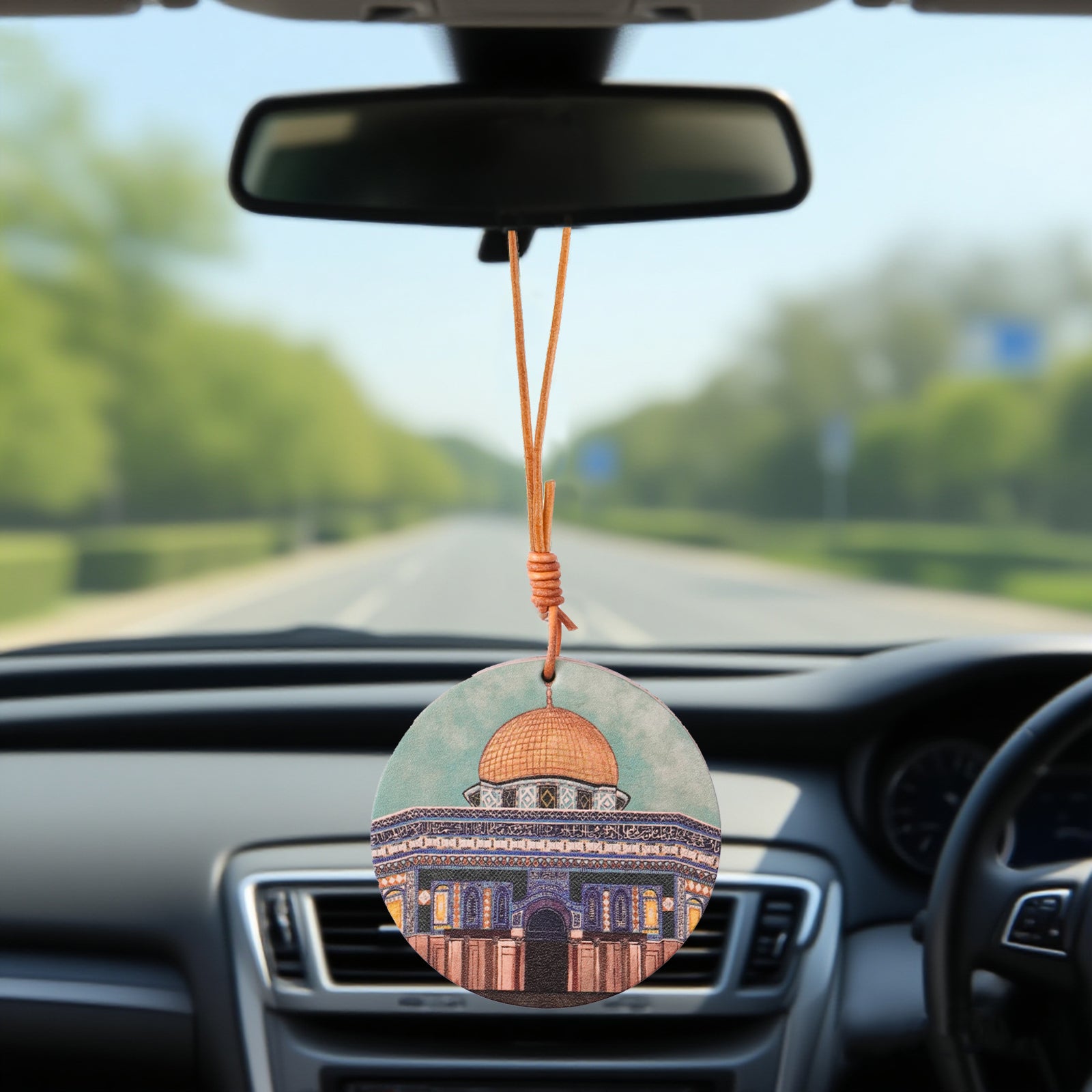Islamic Car Hanging – Genuine Leather with Dome of the Rock & Kaaba Art