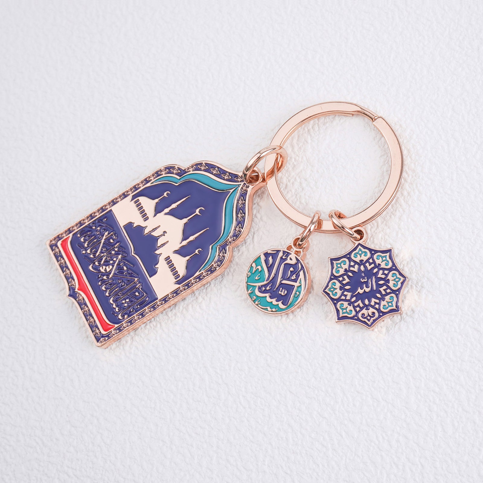 Islamic Keychain with Shahada & MashaAllah – Zinc Alloy Mosque Design Key Ring Featuring Arabic Calligraphy, "Salaam" Charm & Allah’s Names – Muslim Gift for Men and Women