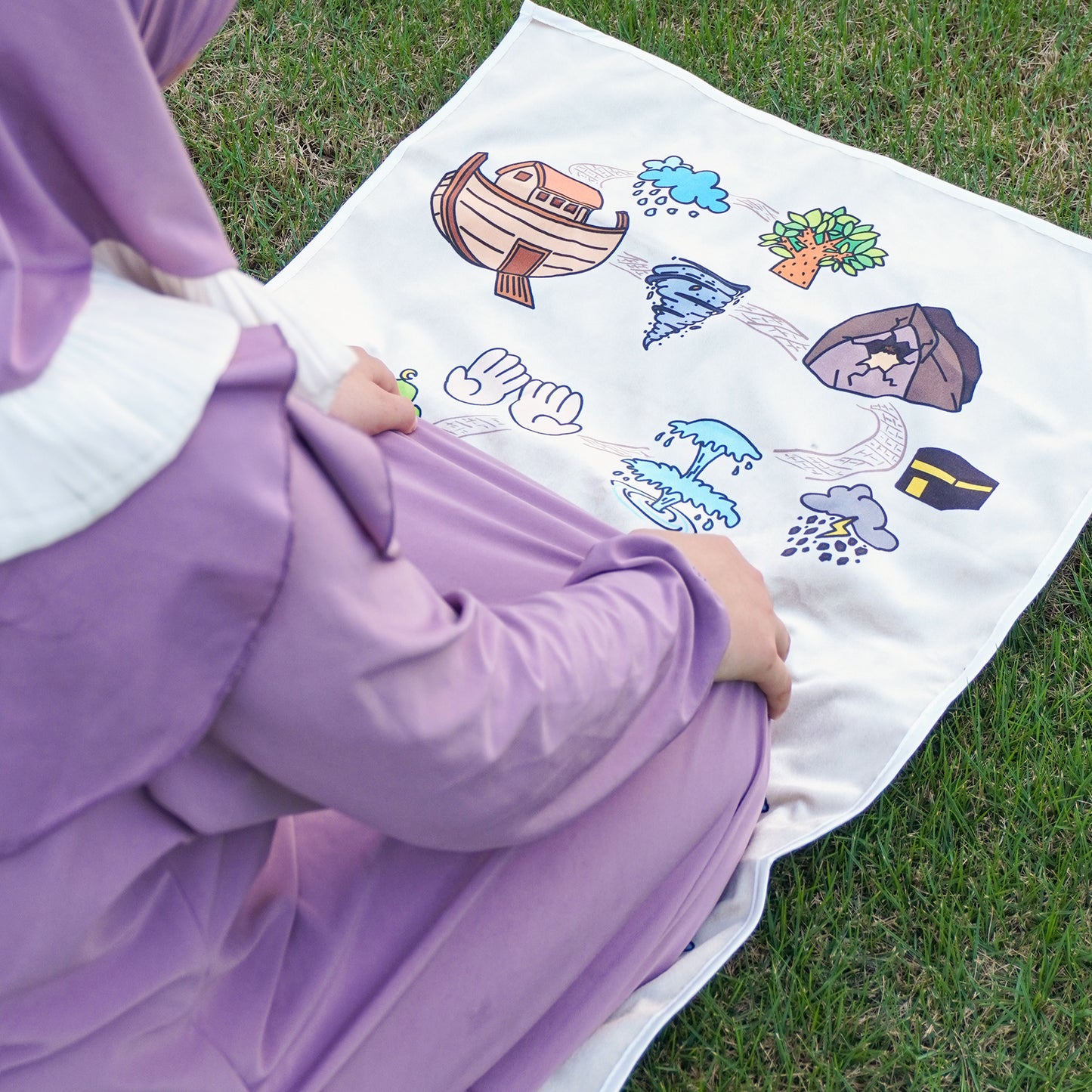 Kids Islamic Prayer Rug – 25 Prophets Stories with Quranic Symbols & Eco-Friendly Fabric