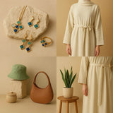 Islamic Jewelry Set – 18K Gold Plated Copper with Mosque Blue & White Shell Design