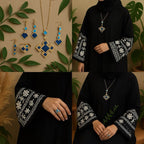 Islamic Jewelry Set in Mosque Blue – 18K Gold-Plated Copper Geometric Necklace, Earrings, Bracelet & Ring – Muslim Fashion Gift for Ramadan & Eid