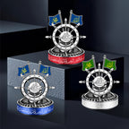 Solar-Powered Islamic Car Ornament – Rotating Ship Wheel with Allah & Muhammad Name Flags, Quran Verse from Surah At-Talaq, and Aromatherapy Wood Diffuser