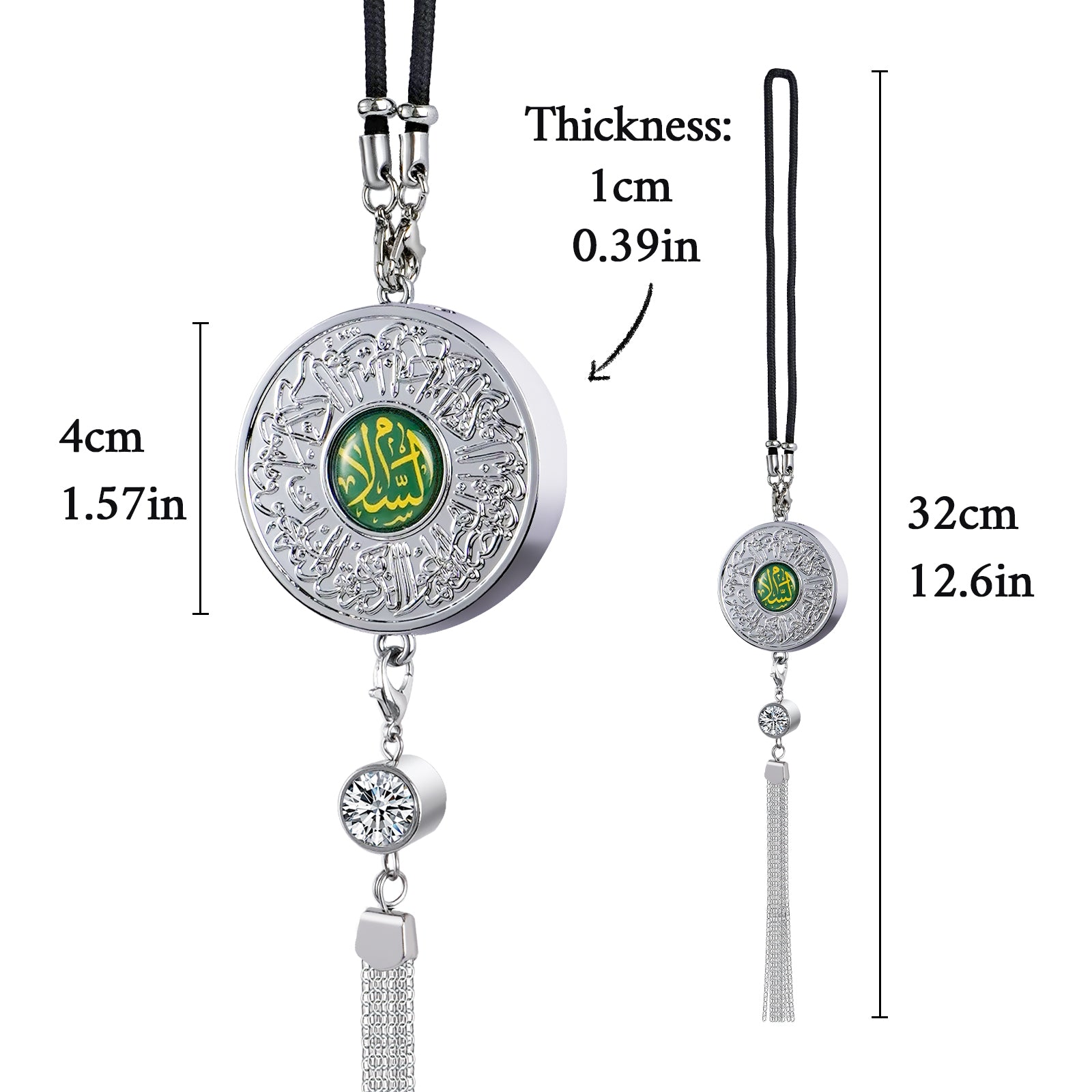 Islamic Car Hanging Ornament with Quranic Verses – Zinc Alloy Perfume Diffuser Pendant with Arabic Calligraphy "Salaam" & "Barakah" – Muslim Car Decor for Peace & Blessings