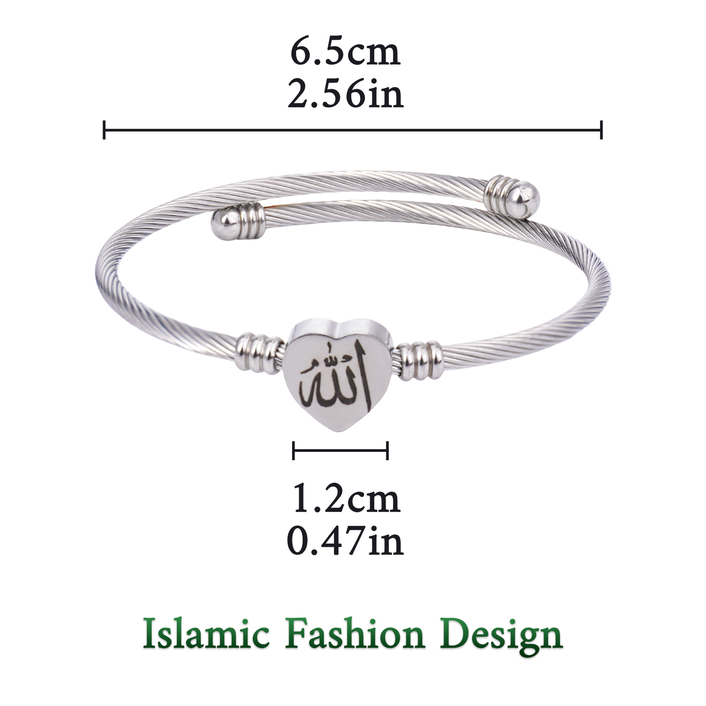 Islamic Allah Bracelet – Stainless Steel, Heart Shape, Gold & Silver