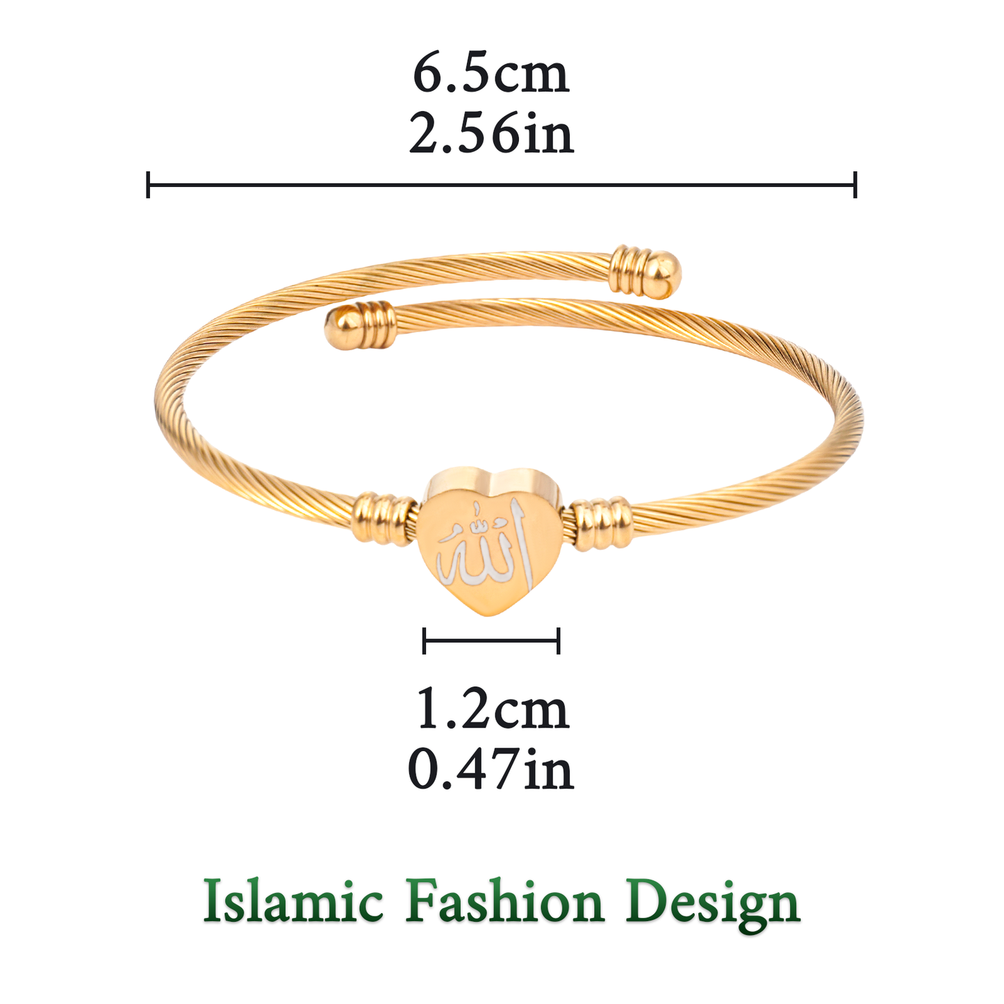 Islamic Allah Bracelet – Stainless Steel, Heart Shape, Gold & Silver