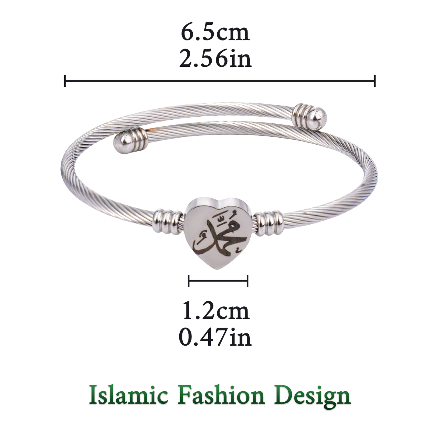 Islamic Muhammad Bracelet – Stainless Steel, Heart Shape, Gold & Silver