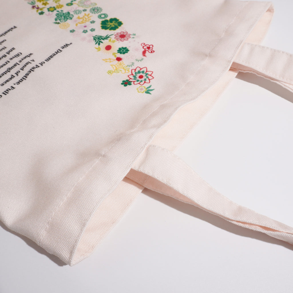 Palestine Tote Bag – "We Dream of Palestine, Full of Flowers" | Olive Tree Art, Peace & Islamic Design Canvas Bag
