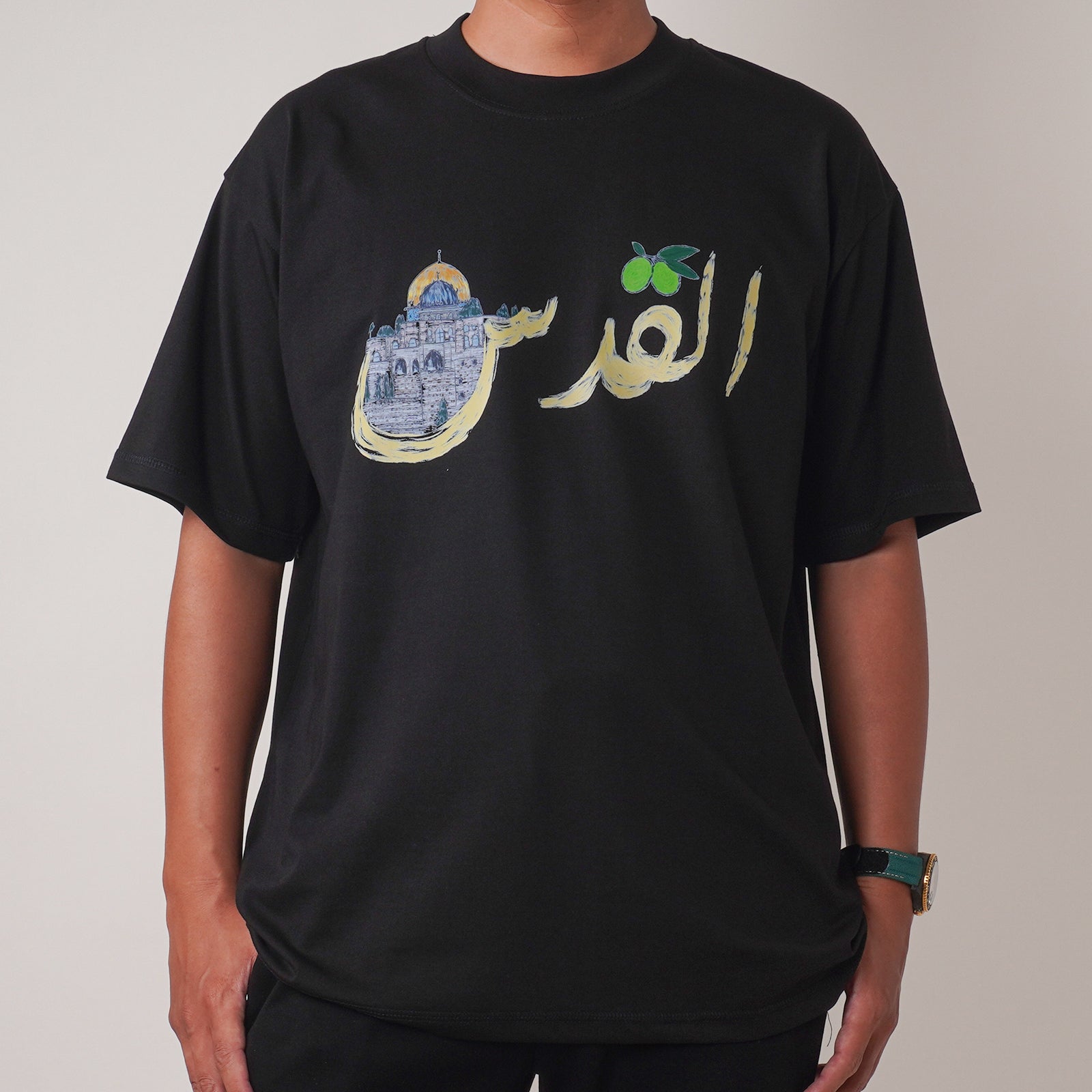 Al-Quds T-Shirt | Jerusalem Arabic Calligraphy | Black Antimicrobial Cotton Tee