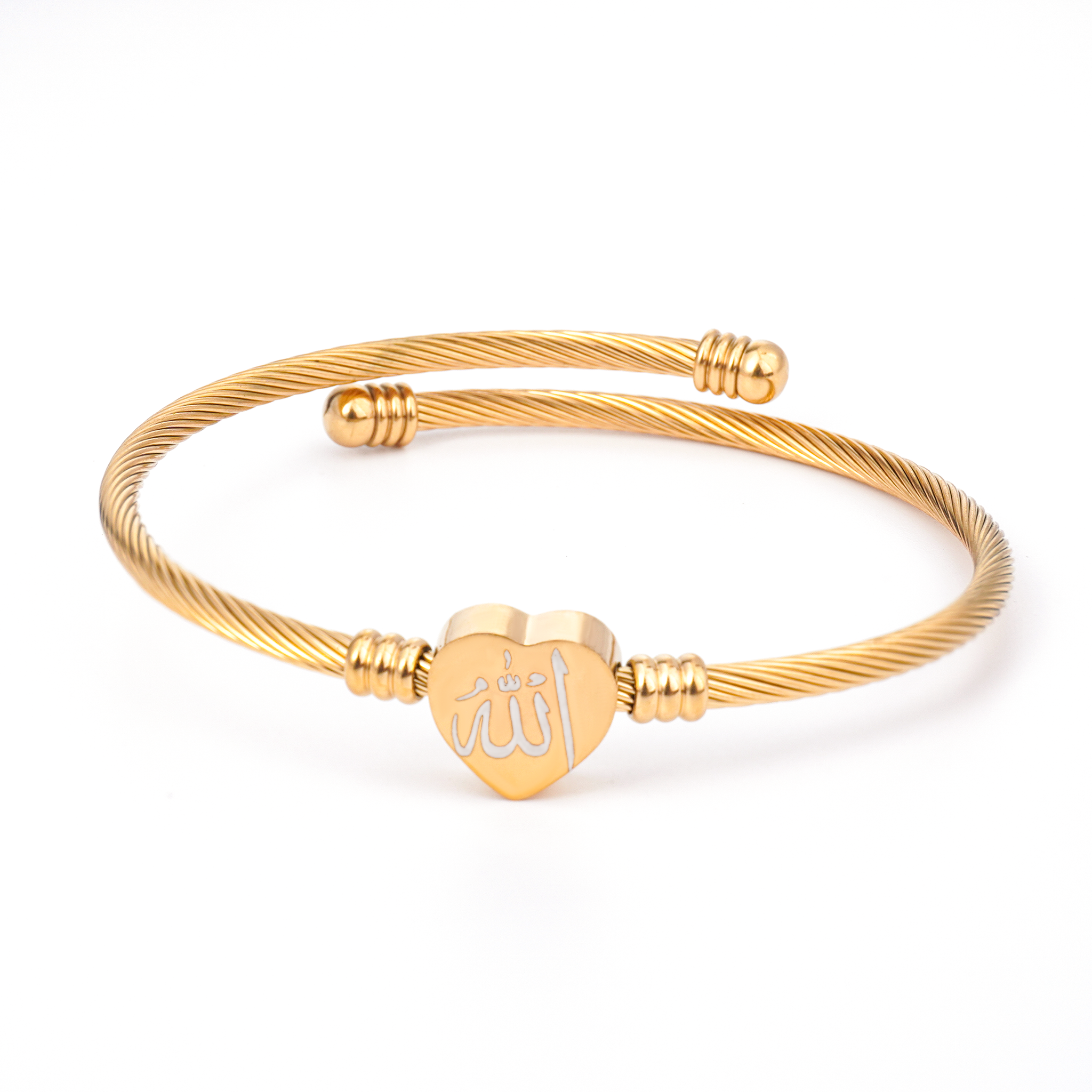 Islamic Allah Bracelet – Stainless Steel, Heart Shape, Gold & Silver