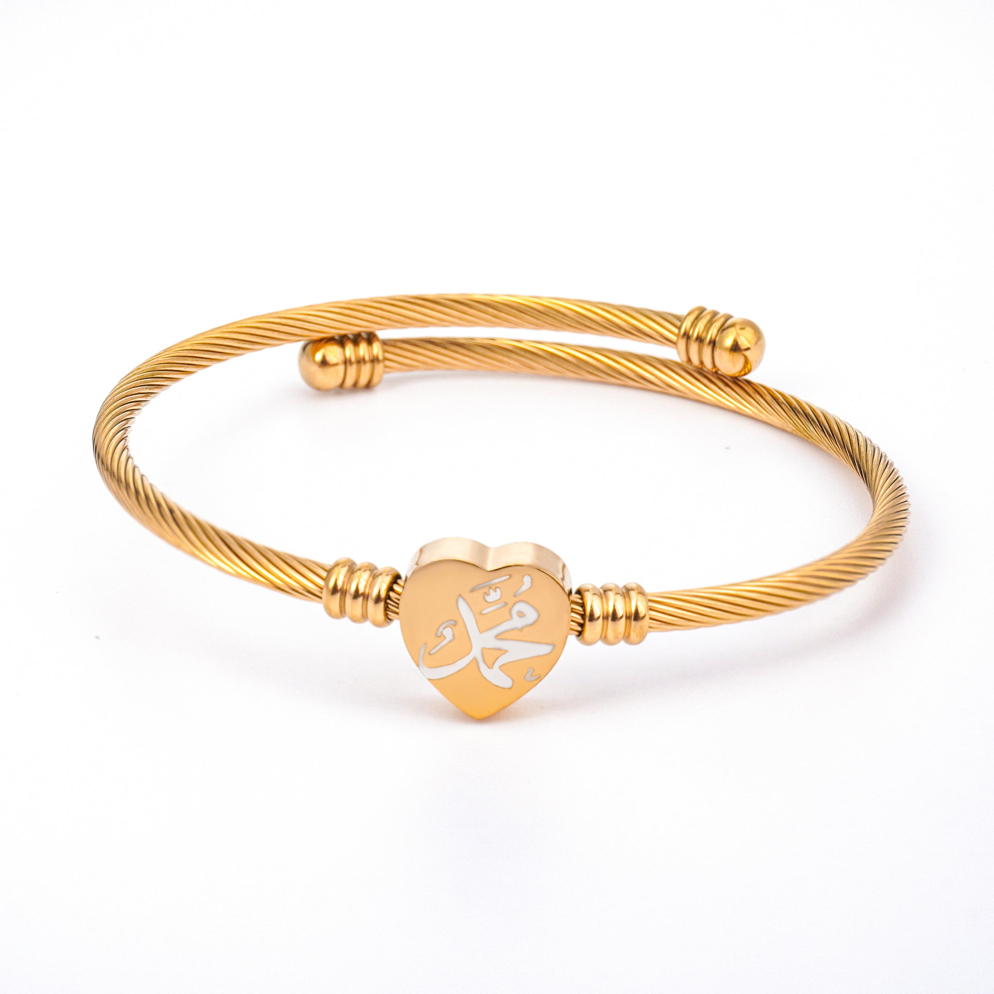 Islamic Muhammad Bracelet – Stainless Steel, Heart Shape, Gold & Silver