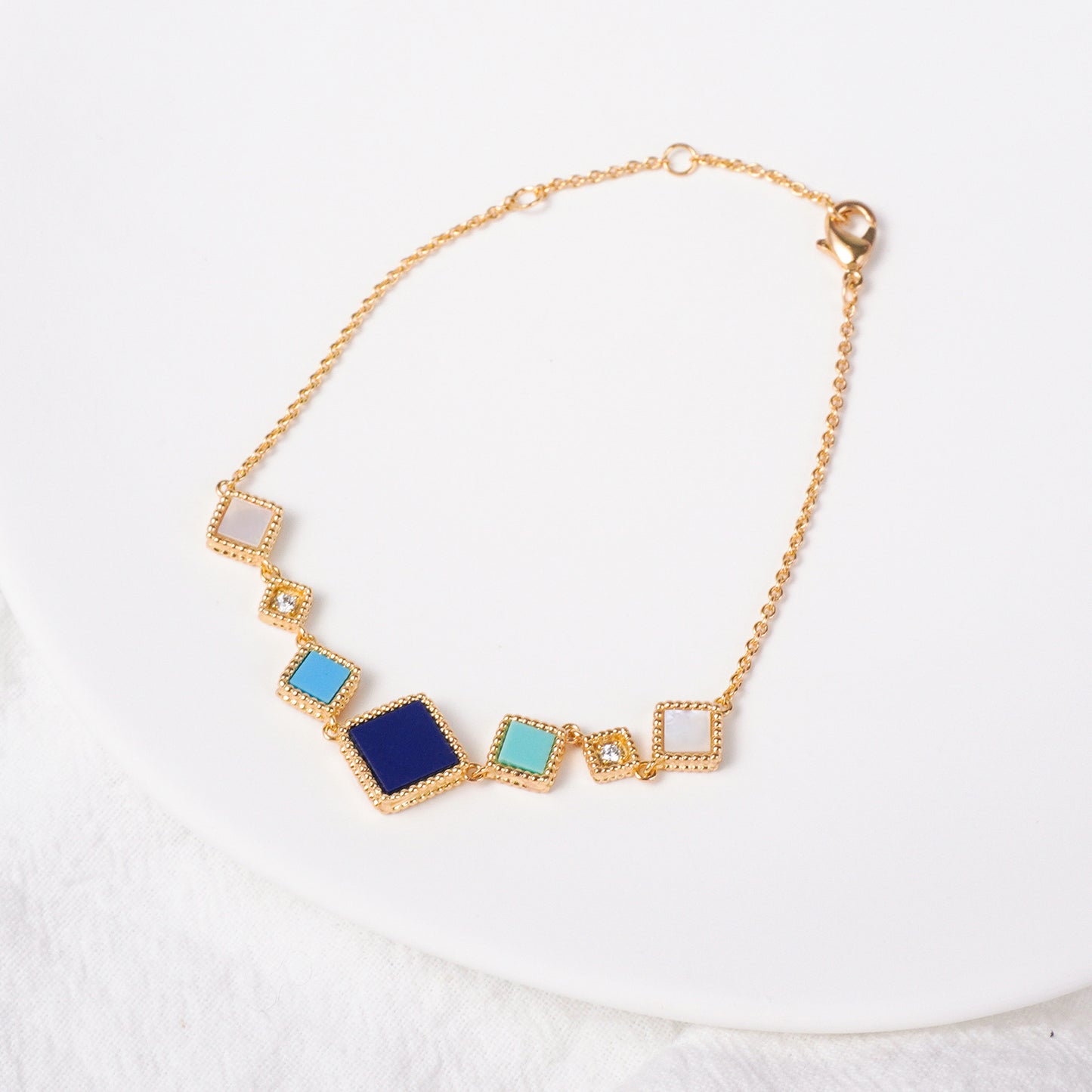 Islamic Jewelry Set – 18K Gold Plated Copper with Mosque Blue & White Shell Design