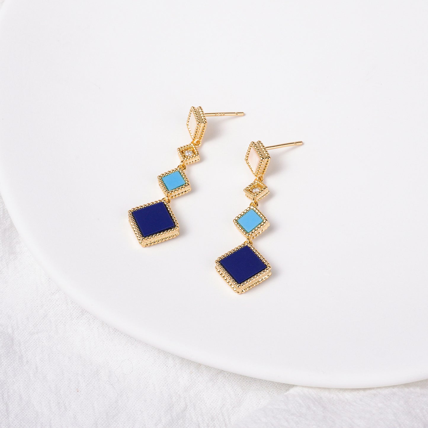 Islamic Jewelry Set – 18K Gold Plated Copper with Mosque Blue & White Shell Design