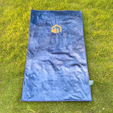 Waterproof Travel Prayer Mat – Red & Blue with Golden Kaaba Design, Eco-Friendly Fabric