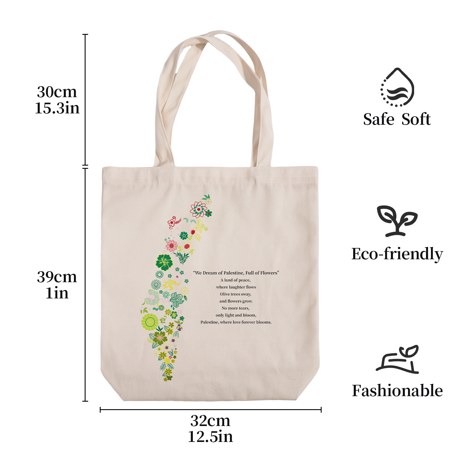 Palestine Tote Bag – "We Dream of Palestine, Full of Flowers" | Olive Tree Art, Peace & Islamic Design Canvas Bag
