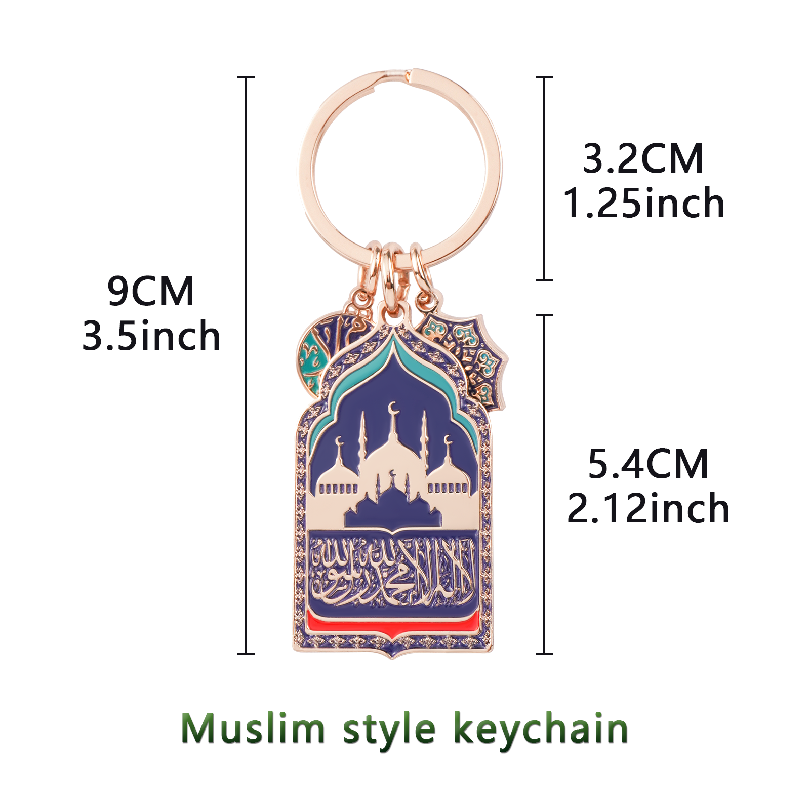 Islamic Keychain with Shahada & MashaAllah – Zinc Alloy Mosque Design Key Ring Featuring Arabic Calligraphy, "Salaam" Charm & Allah’s Names – Muslim Gift for Men and Women