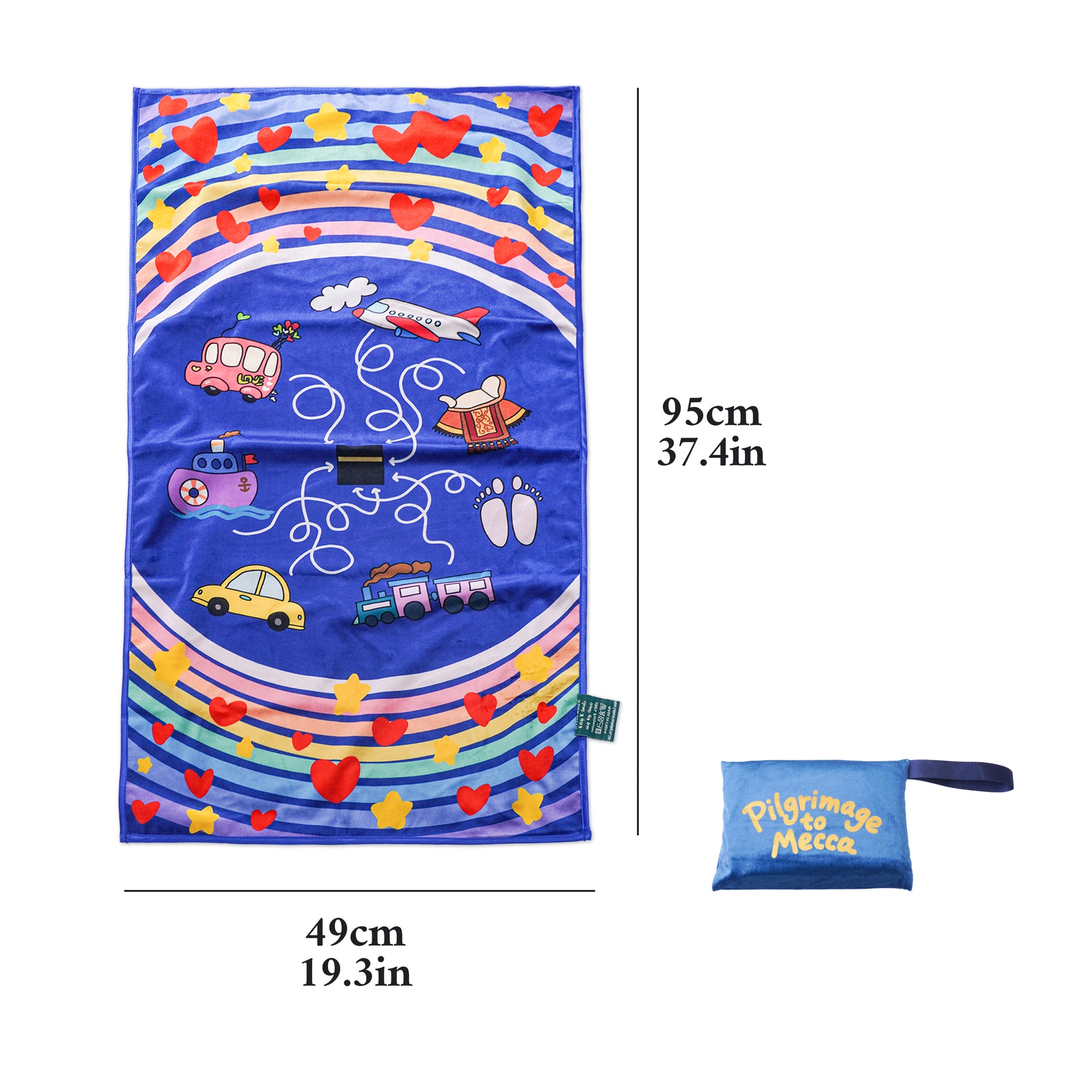Kids Prayer Rug "Pilgrimage to Mecca" – Eco-Friendly Islamic Mat with Transport Theme