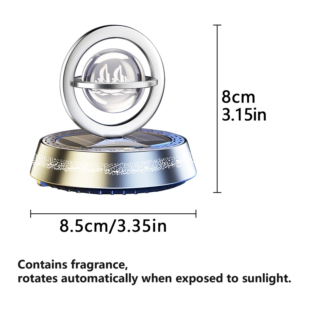 Solar-Powered Islamic Car Ornament – Rotating Bismillah Crystal Ball with Ayat Al-Kursi, Aromatherapy Diffuser & Silver/Black Colors