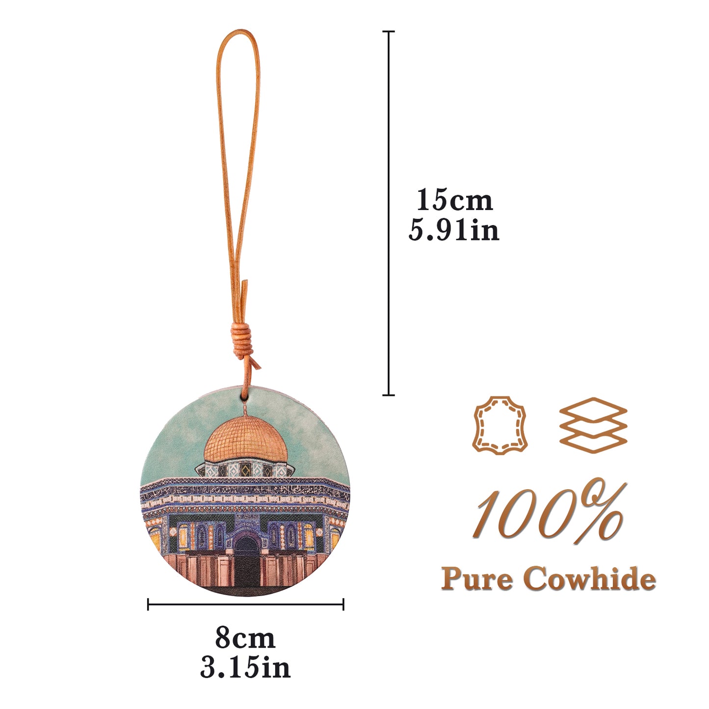 Islamic Car Hanging – Genuine Leather with Dome of the Rock & Kaaba Art
