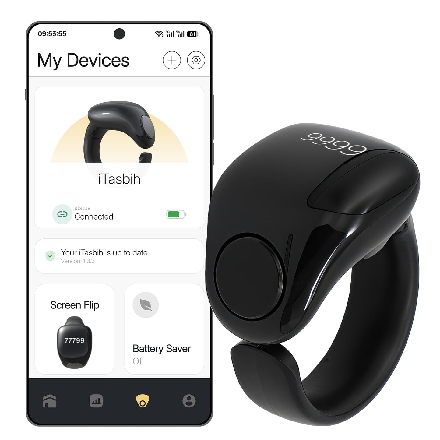 WESLAMIC iTasbih Salam Smart Ring - Digital Tasbih Counter & Prayer Reminder | IP67 Waterproof