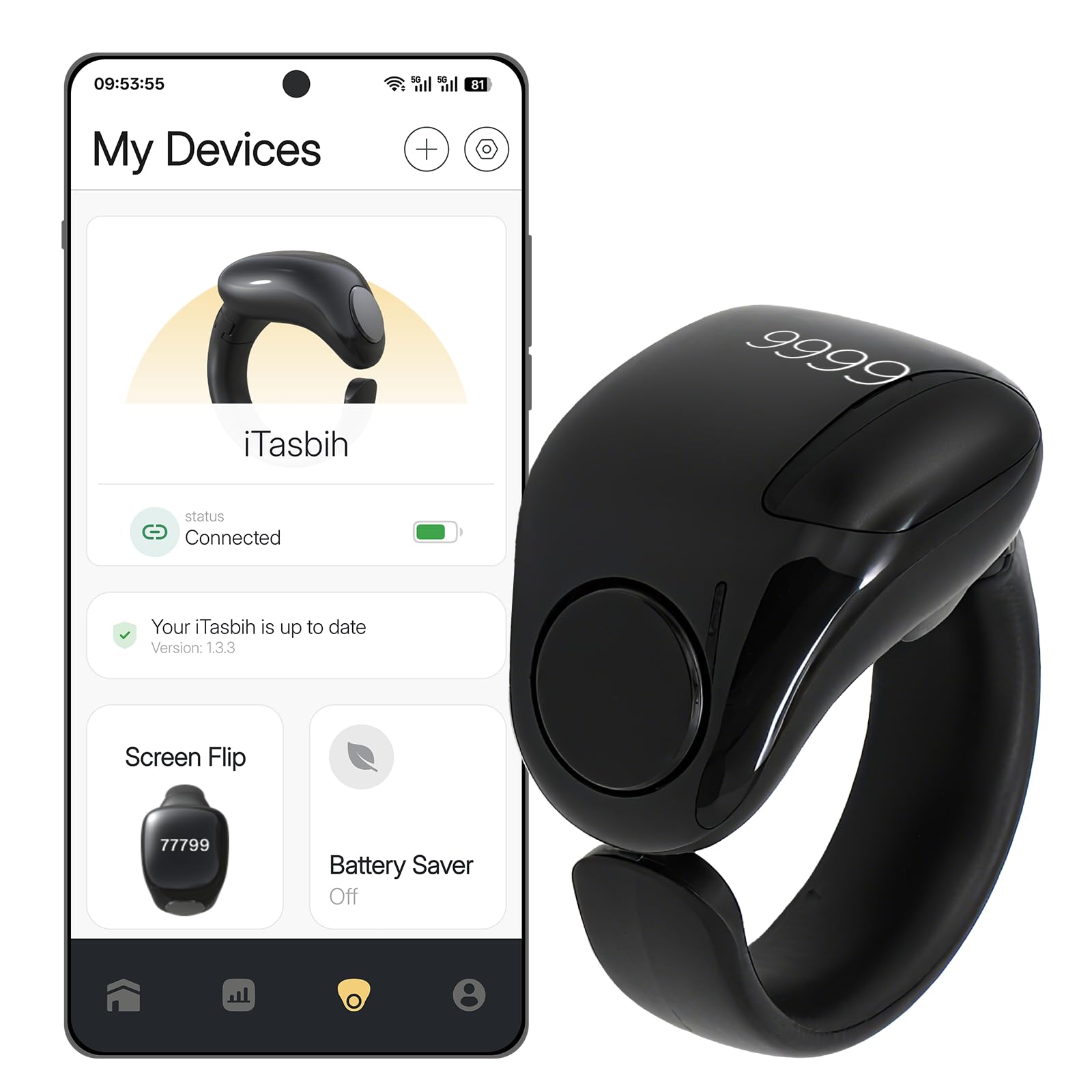 WESLAMIC iTasbih Salam Smart Ring - Digital Tasbih Counter & Prayer Reminder | IP67 Waterproof