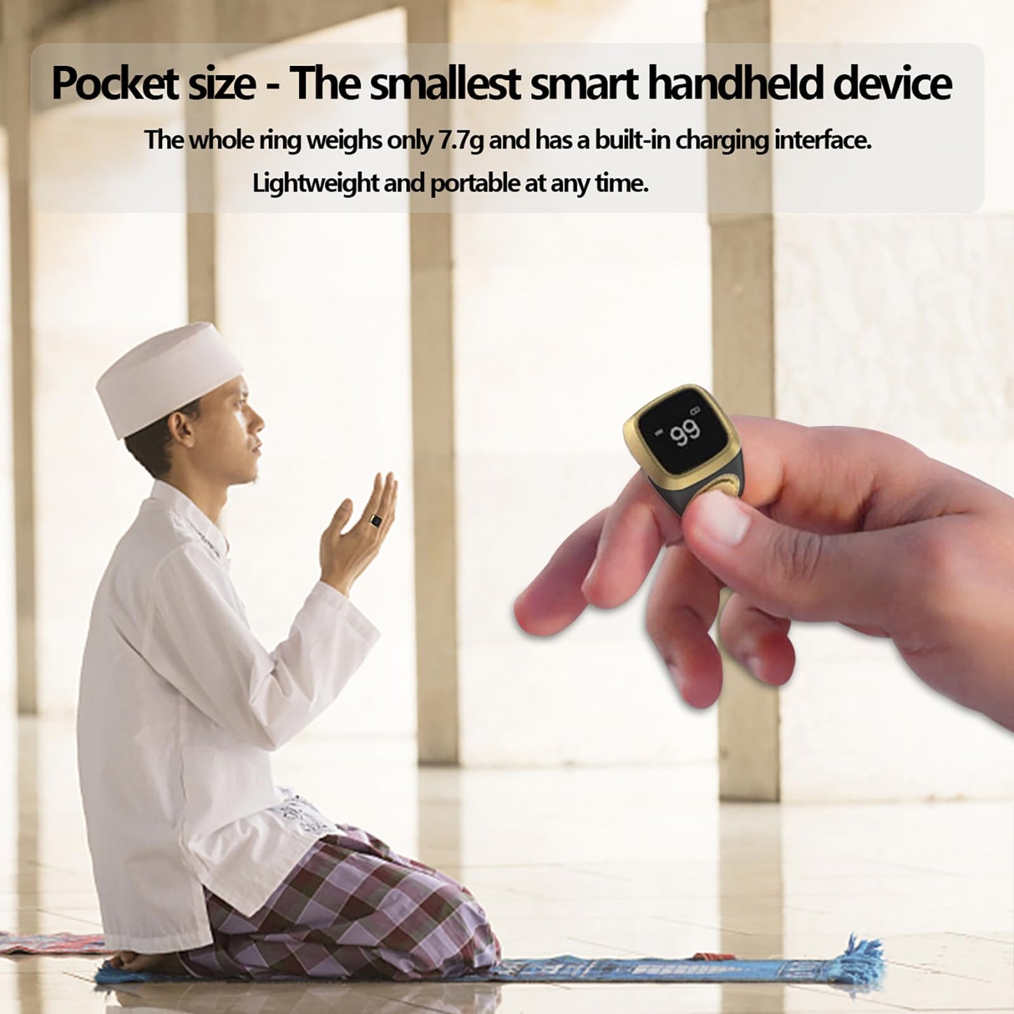 ZIKKER E01 Islamic Smart Ring - Prayer Counter & Qibla Reminder with App | iQIBLA