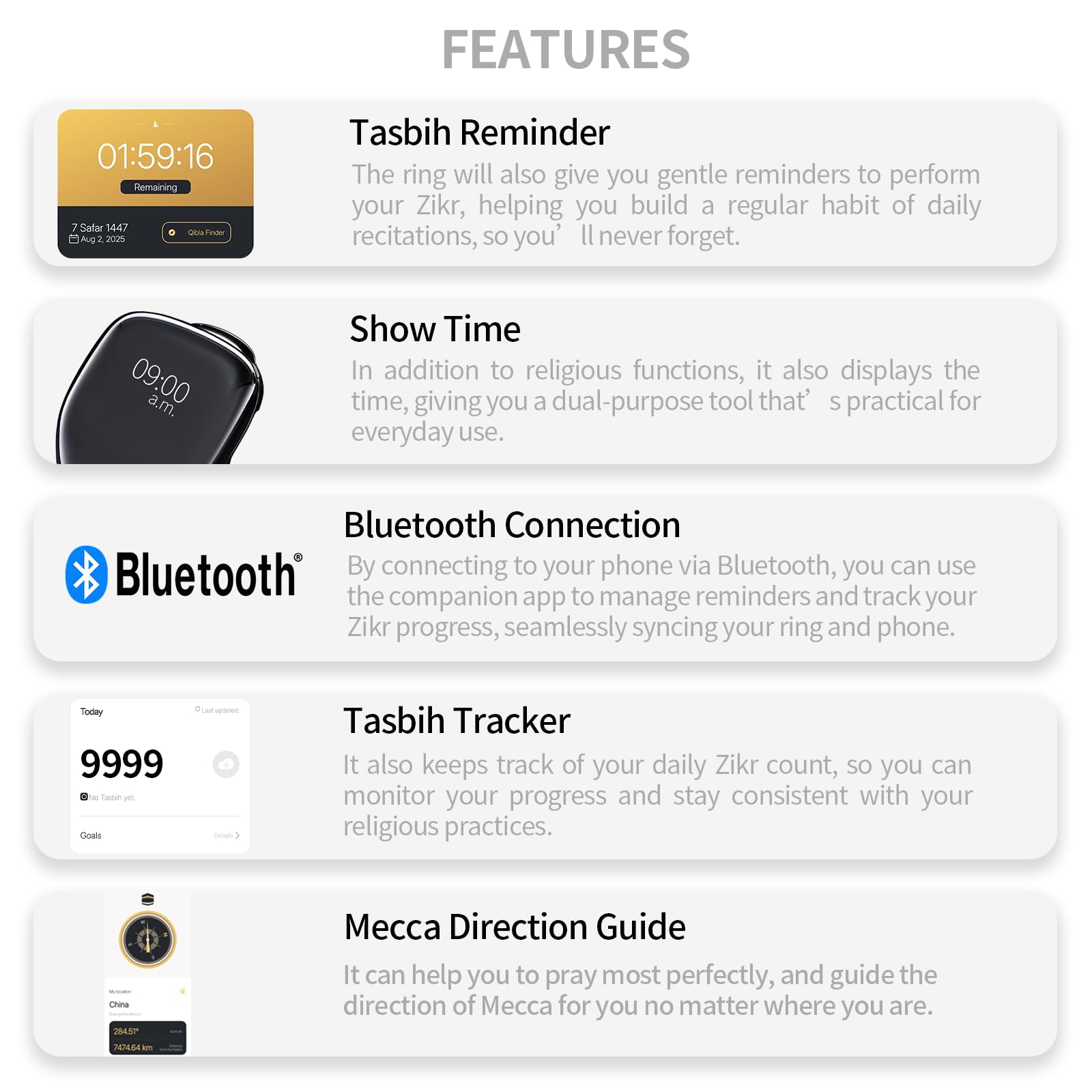 WESLAMIC iTasbih Salam Smart Ring - Digital Tasbih Counter & Prayer Reminder | IP67 Waterproof