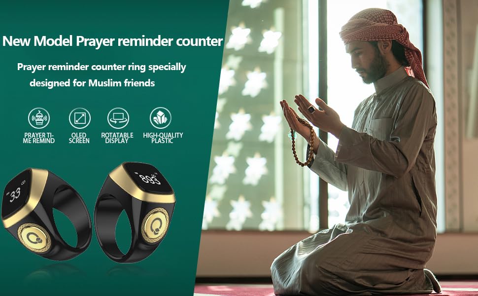 ZIKKER E01 Islamic Smart Ring - Prayer Counter & Qibla Reminder with App | iQIBLA