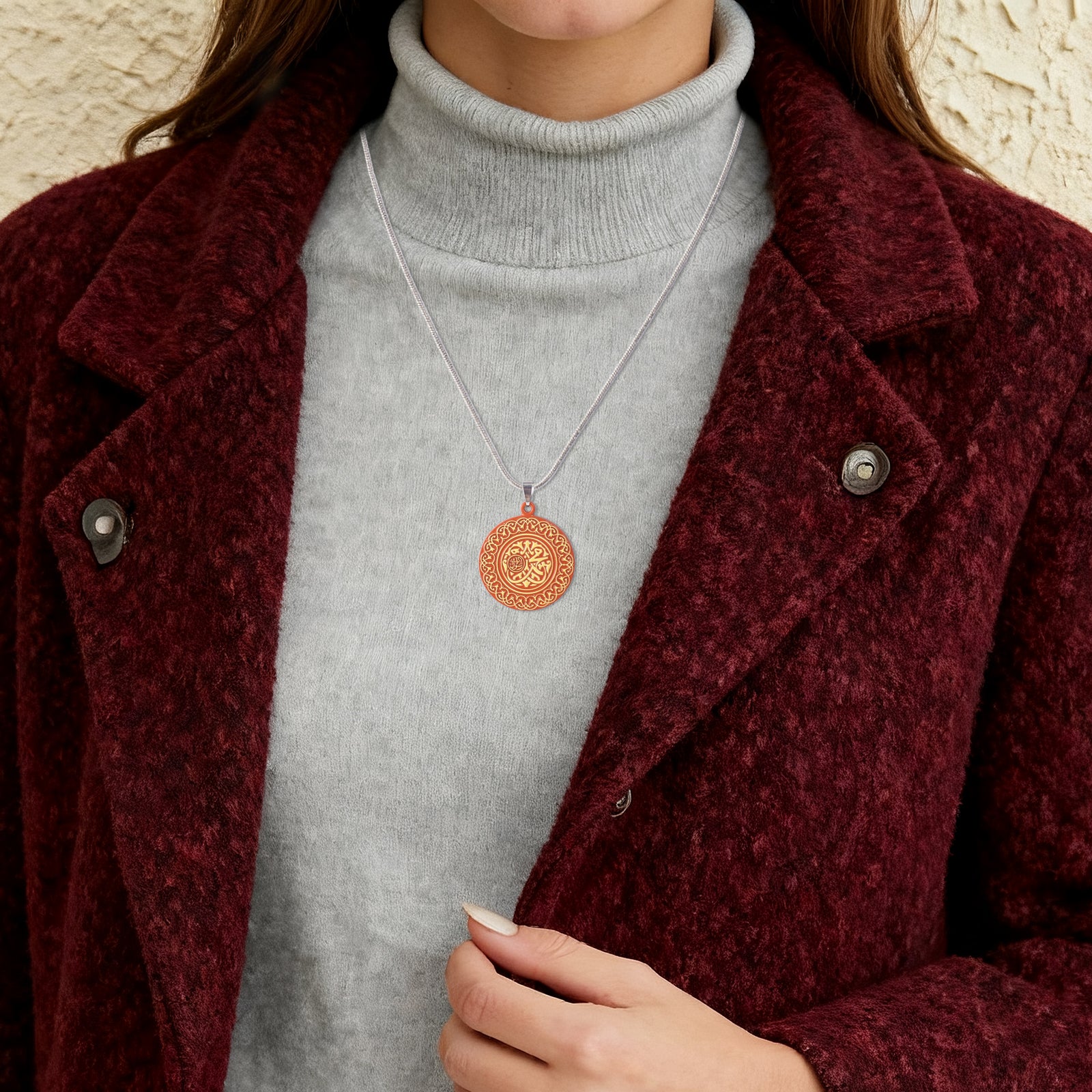 Islamic Alloy Pendant Necklace Set – Green Dome, Rock Dome, Arabic Calligraphy, Prophet’s Mosque, Kaaba, Improve